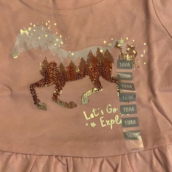 OshKosh Pink Ruffle Horse Let's Explore Long Sleeve Top Shirt 18 Months New - Picture 3 of 4